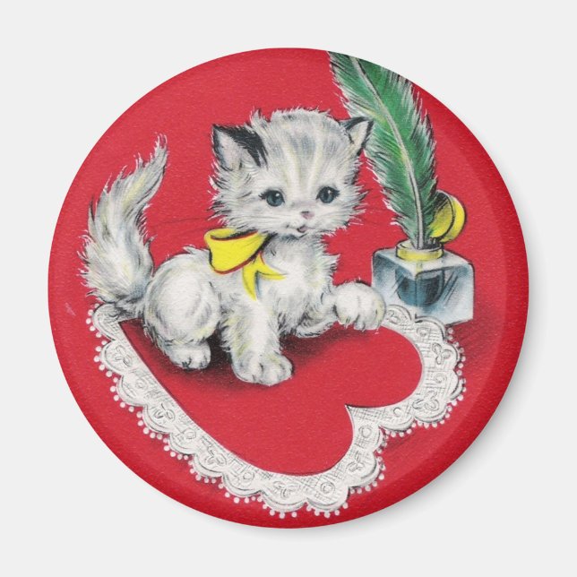 Vintag Valentine Kitty Magnet (Vorne)
