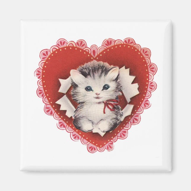 Vintag Valentine Kitty Magnet (Vorne)