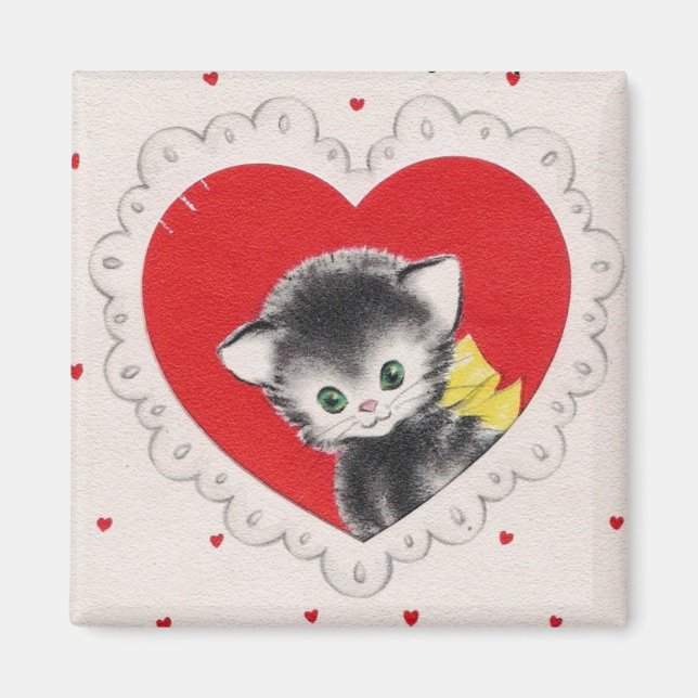 Vintag Valentine Kitty Magnet (Vorne)