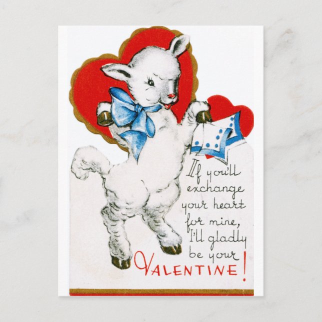 Vintag Valentine Lamb Feiertagspostkarte (Vorderseite)