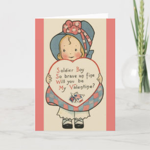 Vintag Valentine - Militär - Soldat Junge, Feiertagskarte