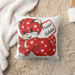 Vintag Valentine Red Cat White Hearts Retro Liebe Kissen