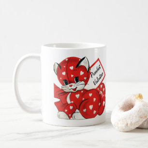 Vintag Valentine Red Cat White Hearts Retro Liebe Tasse