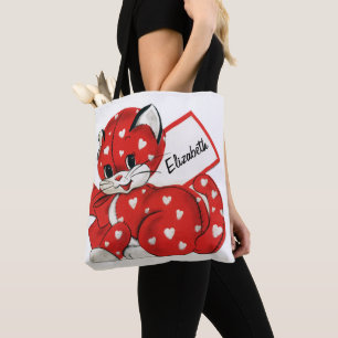 Vintag Valentine Red Cat White Hearys Niedliche Li