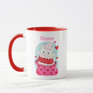 Vintag Valentine White Cat Clown Tasse