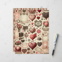 Vintag Valentines Ephemera Scrapbook Paper