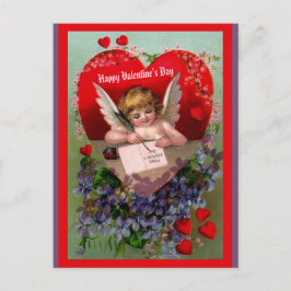 Vintag Valentinkopie Angel, Herz, Blume Postkarte