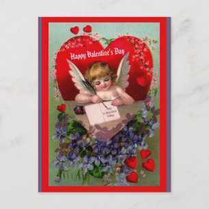 Vintag Valentinkopie Angel, Herz, Blume Postkarte