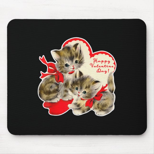 Vintag Valentinstag Katze Kitty Kitten Retro Val Mousepad (Vorne)