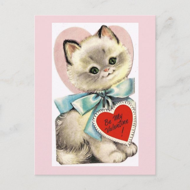 Vintag Valentinstag Kitten Postkarte (Vorderseite)