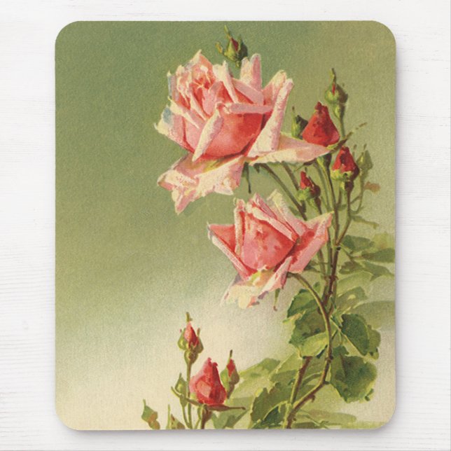 Vintag Valentinstag Rosa Viktorianische Gartenanla Mousepad (Vorne)