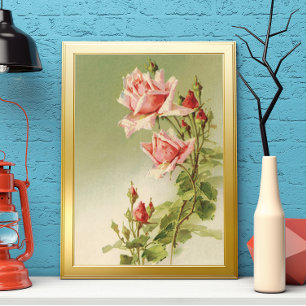 Vintag Valentinstag Rosa Viktorianische Gartenanla Poster