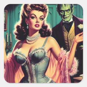 Vintag Vampire Girl Quadratischer Aufkleber