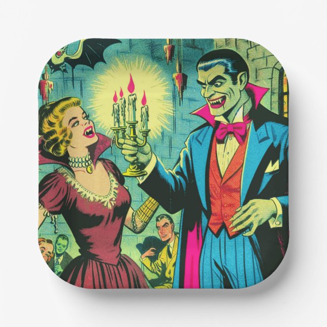 Vintag Vampire Horror Comicen Pappteller (Vorderseite)