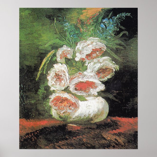 Vintag Van Gogh Vase of Peonies Poster (Vorne)