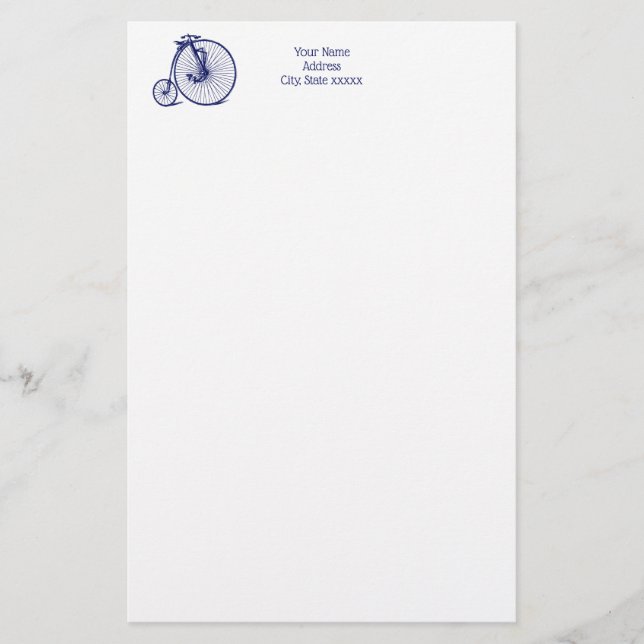 Vintag Velocipede Penny Farthing Bicycle Blu Briefpapier (Vorderseite)
