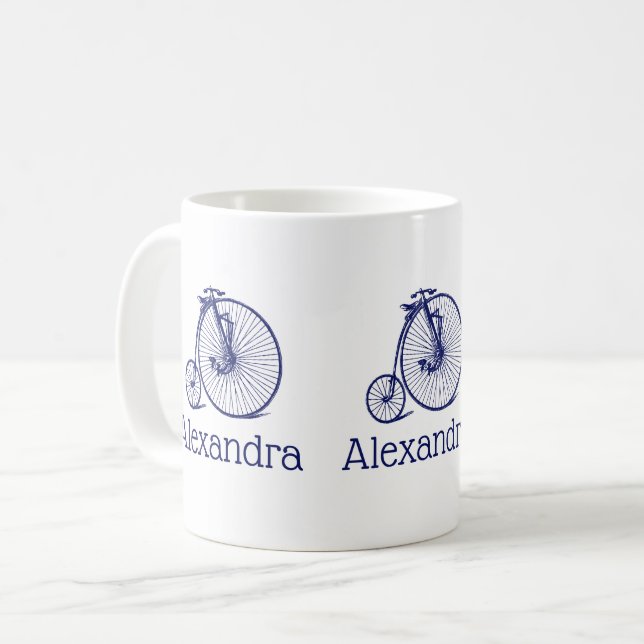 Vintag Velocipede Penny Farthing Bicycle Blu Kaffeetasse (Vorderseite Links)