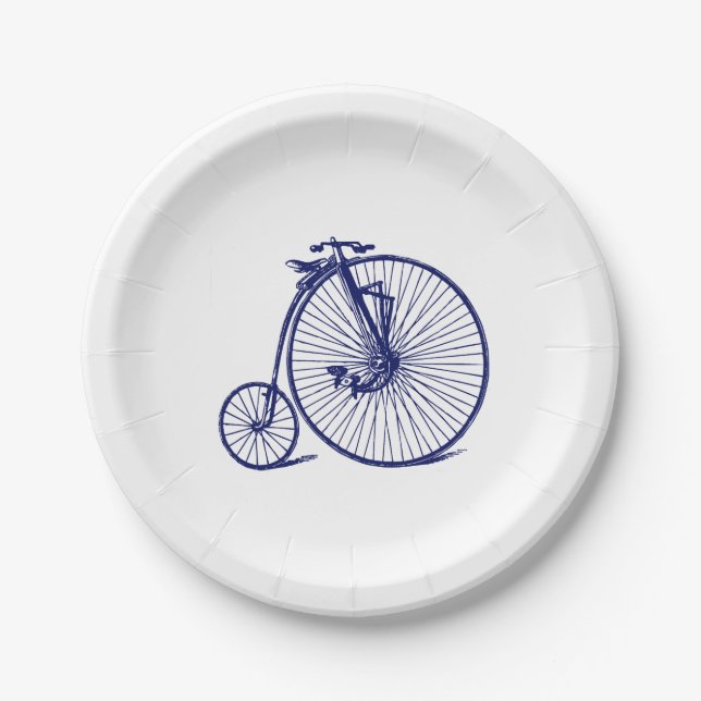 Vintag Velocipede Penny Farthing Bicycle Blu Pappteller (Vorderseite)