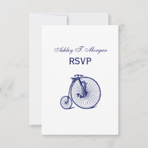 Vintag Velocipede Penny Farthing Bicycle Blu RSVP Karte