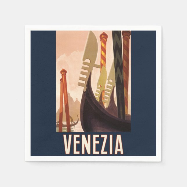 Vintag Venedig Italien Gondelfahrt Serviette (Vorderseite)
