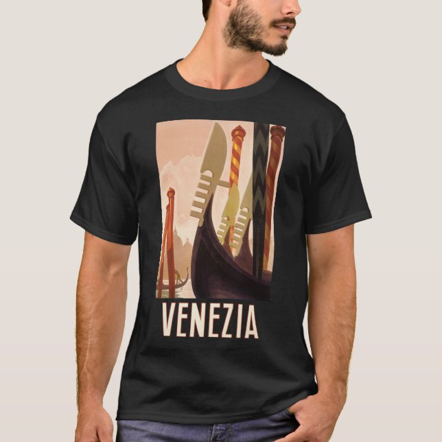 Vintag Venedig Italien Gondelfahrt T-Shirt (Vorderseite)