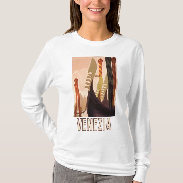 Vintag Venedig Italien Gondelfahrt T-Shirt (Vorderseite)