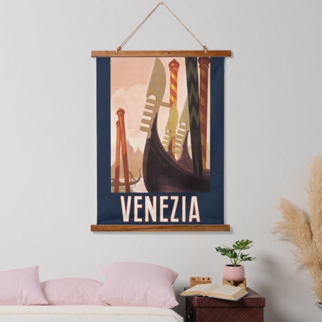 Vintag Venedig Italien Gondelfahrt Wandteppich Mit Holzrahmen (Schlafzimmer)