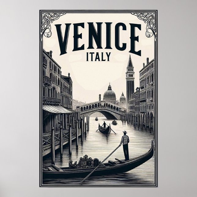 Vintag Venedig Italien Gondola Reiseplakat Poster (Vorne)