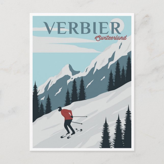 Vintag Verbier Schweiz Reisen Aquarell Postkarte (Vorderseite)
