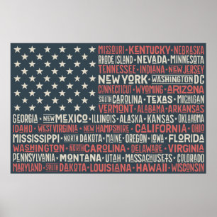 Vintag verblasste amerikanische Flaggen-Staat-Name Poster