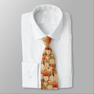 Vintag verbrannte orange-beige Blume Krawatte