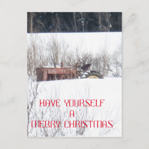 Vintag vergessene Traktor Weihnachtskarte Feiertagspostkarte