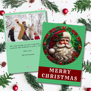 Vintag verkettetes Glas Santa Foto Frohe Weihnacht Feiertagskarte