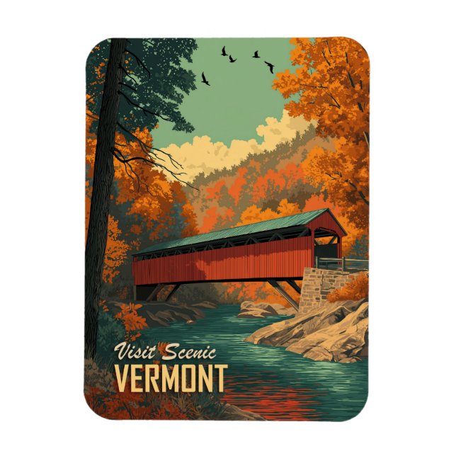 Vintag Vermont Covered Bridge Travel Magnet (Vertikal)