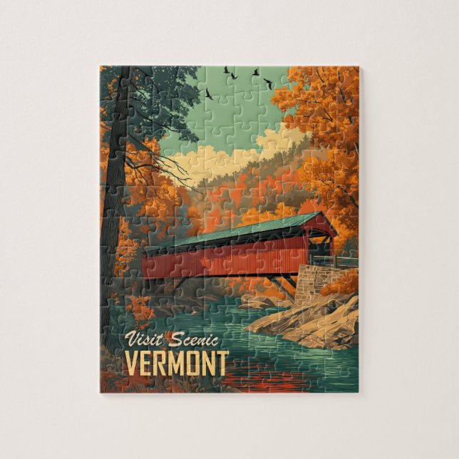 Vintag Vermont Covered Bridge Travel Puzzle (Vertikal)