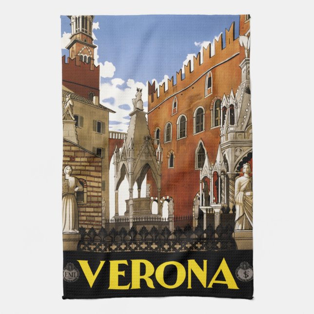 Vintag Verona Italien Architekturreise Geschirrtuch (Vertikal)