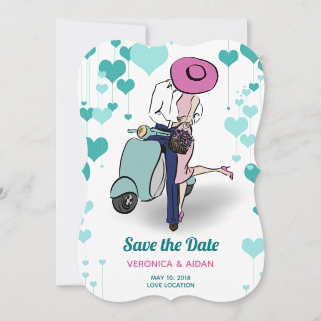 Vintag Vespa Couple Save the Date (Vorderseite)