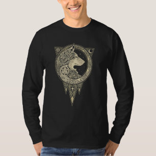 Vintag Vikings Celtic Mythology Fenrir Wolf Runes T-Shirt