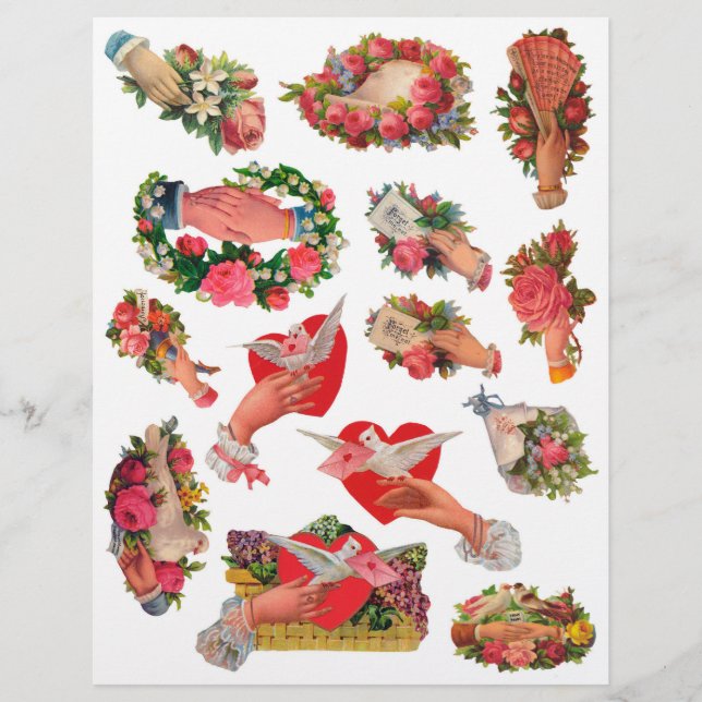 Vintag Viktorianische Era Scrapbook Hearts Hand Wh (Vorderseite)