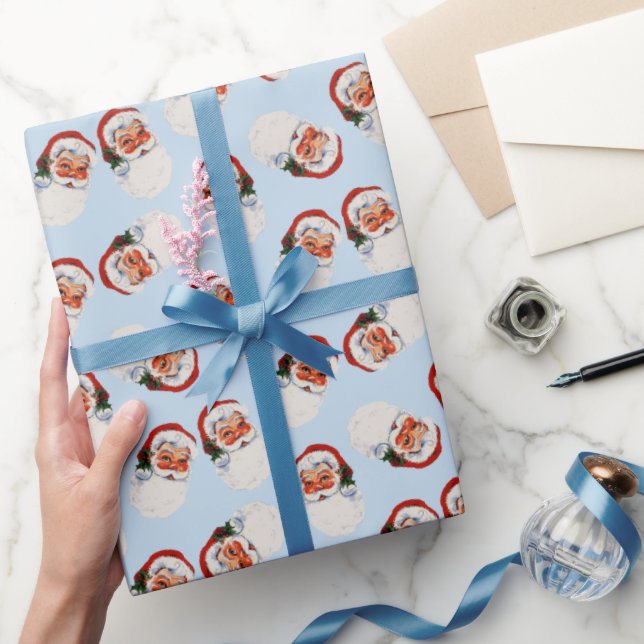 Vintag Viktorianischer Weihnachtsmann Blue Geschenkpapier (Schenken)