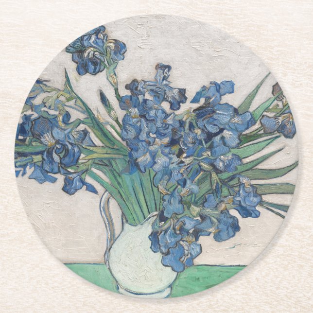 Vintag Vincent Van Gogh Irises Runder Pappuntersetzer (Vorderseite)