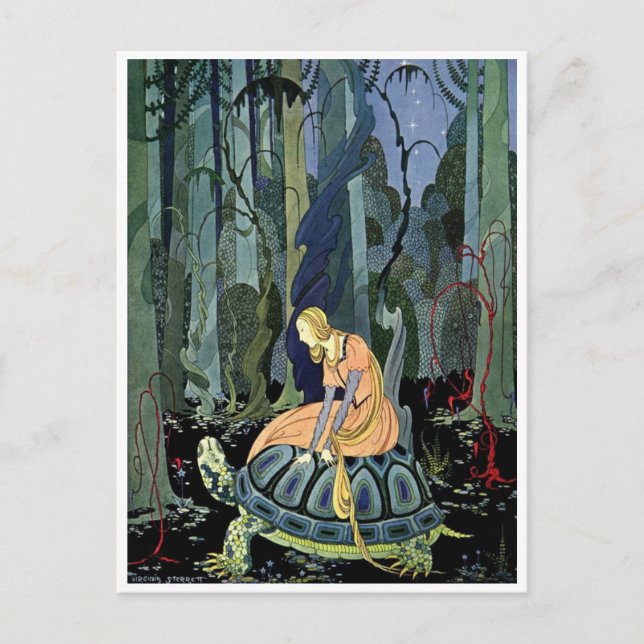 Vintag Virginia Sterrett Princess Rides Tortoise Postkarte (Vorderseite)