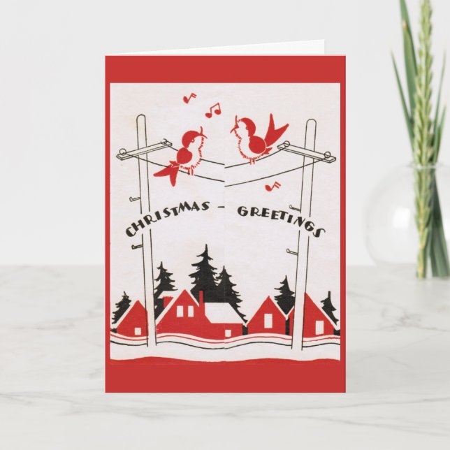 Vintag - Vögel Weihnachtsgrüße singen, Feiertagskarte (Vorderseite)