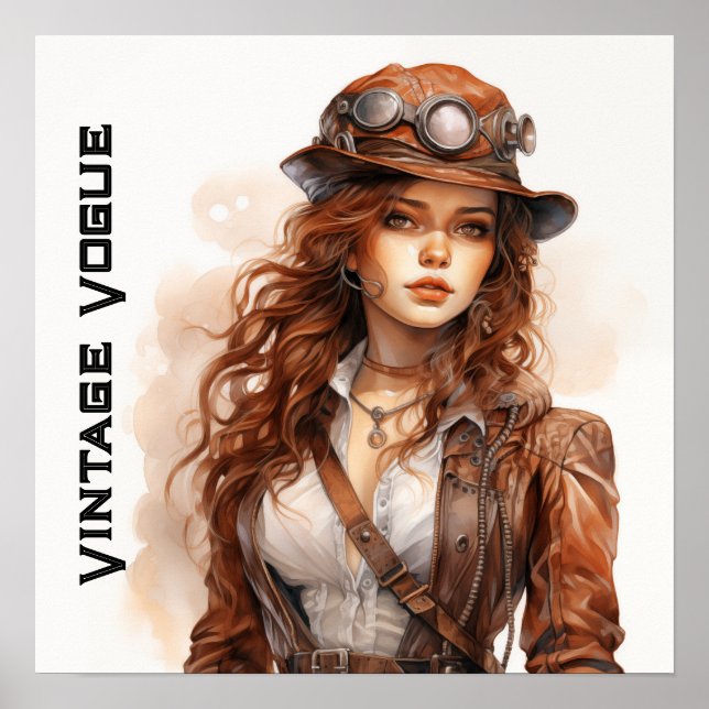 Vintag Vogue Steampunk Young Woman Retro Poster (Vorne)