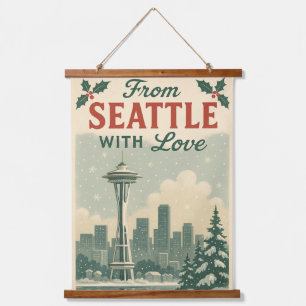 Vintag "Von Seattle mit Liebe" Urlaub Wandteppich Mit Holzrahmen