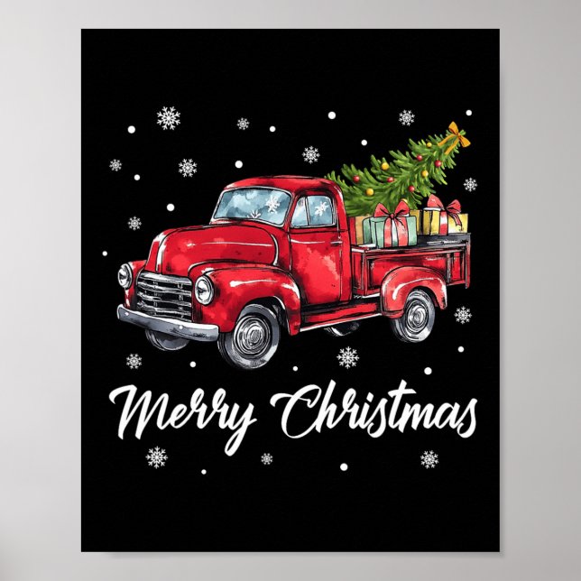 Vintag Wagon Red Truck Weihnachtsbaum Pajama Fami Poster (Vorne)
