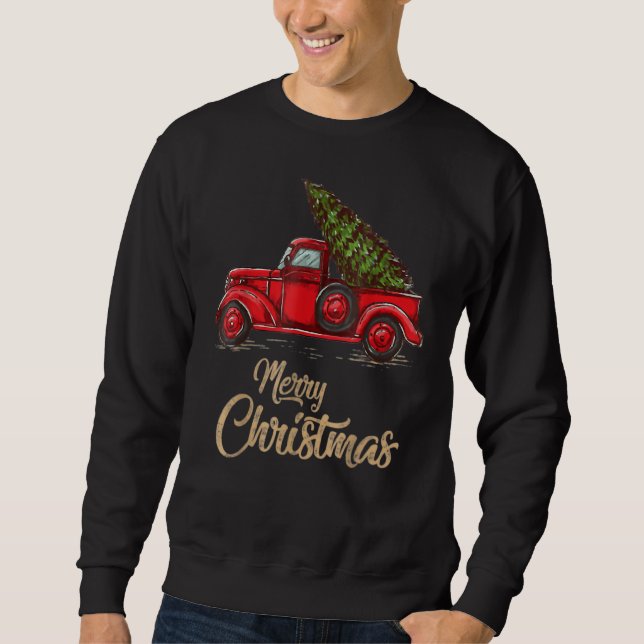 Vintag Wagon Weihnachtsbaum Red Retro Bauer Truc Sweatshirt (Vorderseite)