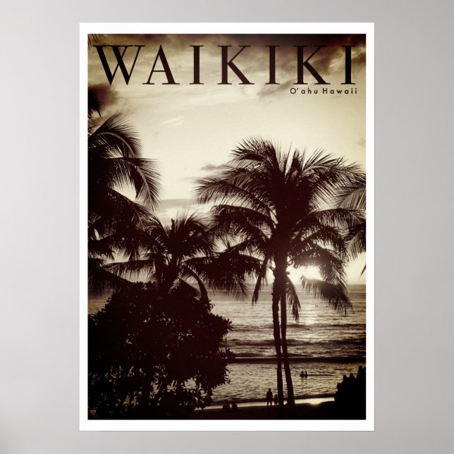 Vintag Waikiki Hawaiian Palm Poster (Vorne)