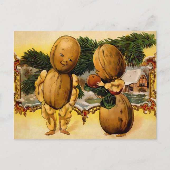 Vintag Walnut Family Weihnachtskarte Postkarte (Vorderseite)