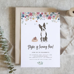 Vintag Watercolor Boston Terrier Dog Birthday Einladung